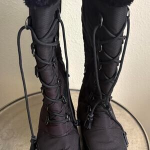 Y2K Black Tall Lace-Up Fluffy Faux Fur Winter Boots size 7